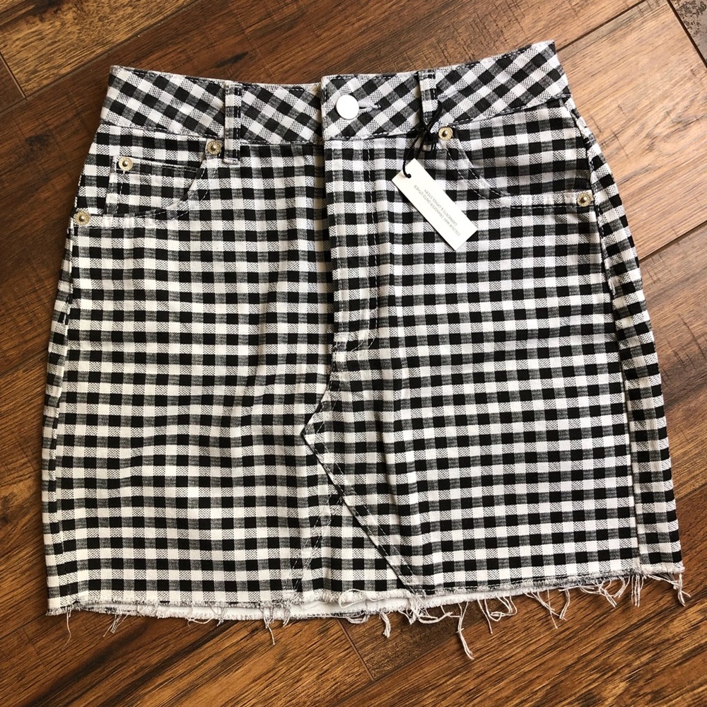 Topshop MOTO Gingham Denim Mini Skirt